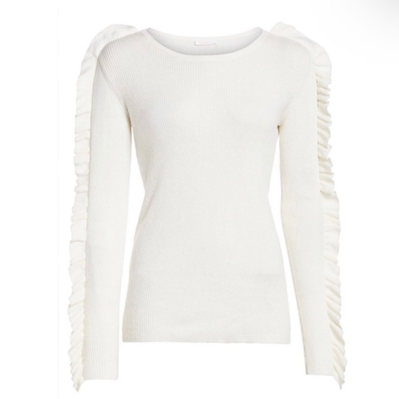 SEE BY CHLOE REVOLVE WHITE RUFFLE LONG SLEEVE KNIT SWEATER - Picture 7 of 9